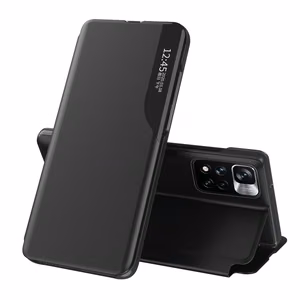 Viedtālruņa apvalks Poco M4 Pro 5G no eko ādas, ar elegantu vāciņu un statīvu - melns