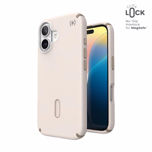 Speck Presidio2 Pro vāciņš ar MagSafe un ClickLock iPhone 16 tālrunim, Bleached Bone/Heirloom Gold