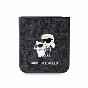 Karl Lagerfeld Saffiano metāla piespraudes viedtālruņa apvalks Samsung Galaxy Z Flip 6 - melns