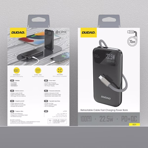 Dudao K31 10000 mAh 22.5W PD внешний аккумулятор со встроенным кабелем - Чёрный