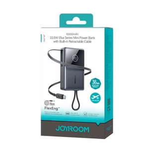 Joyroom JR-PR1 10000mAh 22.5W внешний аккумулятор со встроенным выдвижным кабелем USB-C - Чёрный