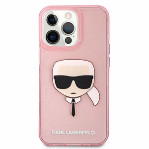 Karl Lagerfeld spīdīgs Karl's galvas viedtālruņa apvalks iPhone 13 Pro Max – rozā