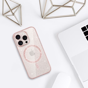 Glitter magnētiskais viedtālruņa apvalks Iphone 14 Pro rozā caurspīdīgs