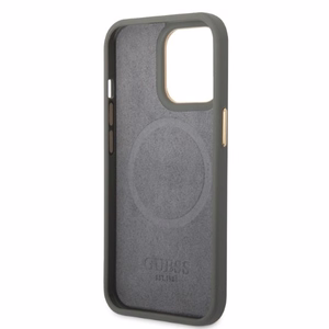 Guess GUHMP13LSAPSTG iPhone 13 Pro / 13 6.1" pelēks/pelēks cietais viedtālruņa apvalks Peony Logo Plate Magnētiskais MagSafe