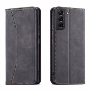 Magnet Fancy viedtālruņa apvalks Samsung Galaxy S22+ (S22 Plus) ar maku un karšu turētāju, melns