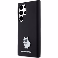 Karl Lagerfeld silikona Choupette metāla piespraude viedtālruņa apvalks Samsung Galaxy S23 Ultra - melns