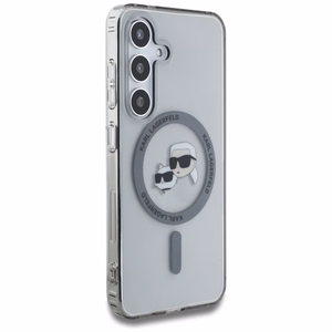 Viedtālruņa apvalks Karl Lagerfeld Button Karl & Choupette Heads Izdrukāts logotips MagSafe Samsung Galaxy S25 - melns