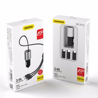 Dudao 3in1 USB automobiļu lādētājs ar iebūvētu kabeli Lightning / USB Type C / micro USB - melns (m)