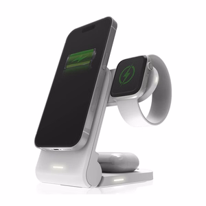 STM ChargeTree MAG pārnēsājama 3 vienā bezvadu uzlādes stacija iPhone, Apple Watch un AirPods ierīcēm, saderīga ar MagSafe, balta