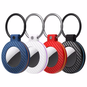 Airtag case with carbon fiber pattern keychain, 4 pcs. - multicolor