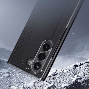 Dux Ducis Brill ādas apvalks Samsung Galaxy Z Fold 6 ar atvārumu un kartes nodalījumu - melns