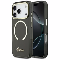 Guess IML Script Metal MagSafe Maciņš for iPhone 17 Pro Max - melns