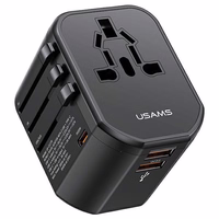 USAMS Adapter siec 2xUSB+1xUSB-C T59 20W 4w1 US/AU/EU/UK melns CC179TC01 (US-CC179) Universal Ceļojuma lādētājs