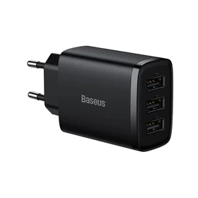 Baseus lādētājs Compact 3 x USB melns 17w