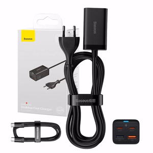 Ātrais lādētājs Baseus GaN3 Pro, 2x USB-C, 2x USB, 65W (melns)