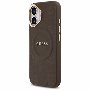 GUESS viedtālruņa apvalks IPHONE 17, saderīgs ar MagSafe GUHMP17SPSAMSECW (PU W/ Peony Hot Stamp) brūns