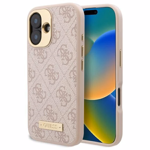 Guess 4G Logo Plate Magnētiskais viedtālruņa apvalks iPhone 16 - rozā