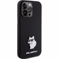 Karl Lagerfeld Silikona Choupette Metal Pin apvalks viedtālrunim iPhone 15 Pro - rozā