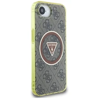 Guess IML Metal Glitter 4G Circle Triangle magnētiskais viedtālruņa apvalks iPhone 16e - brūns