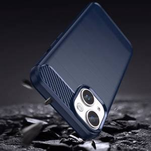 Carbon viedtālruņa apvalks iPhone 14 Plus elastīgs gēla aizmugures vāks zils