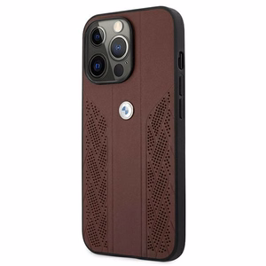 BMW ādas izliekts perforēts apvalks iPhone 13 Pro / iPhone 13 - sarkans