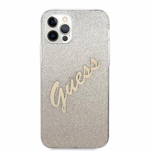 Guess GUHCP12LPCUGLSGO iPhone 12 Pro Max 6.7" zelts kietais vāciņš Glitter Gradient Script