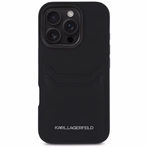 Karl Lagerfeld HC Grained PU Cardslot Metal Elong iPhone 16 Pro Case - Black