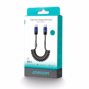 Joyroom S-A43 Crystal-Clear Series 60W USB-C - USB-C spirālveida kabelis 1,5 m - melns