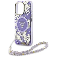 Guess Palm Trees Triangle Pearl Strap Magnētiskais viedtālruņa apvalks iPhone 16 Pro violets