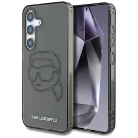 Karl Lagerfeld viedtālruņa apvalks ar rhinestones Karl Head logotipu Samsung Galaxy S25 melns