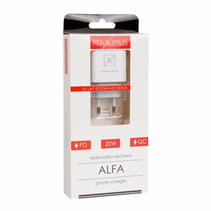 Sienas lādētājs MX ALFA 20W PD+QC, USB-A+C balts TTT