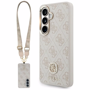 Guess 4G Big Rhinestone Triangle Strap MagSafe maciņš + siksniņa Samsung Galaxy S26 rozā