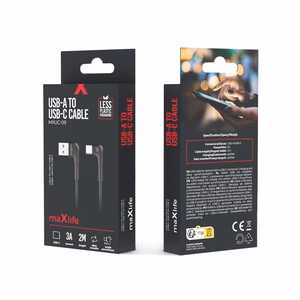 Maxlife MXUC-09 leņķa kabelis USB - USB-C 2,0 m 3A melns