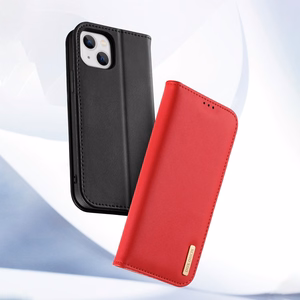 Dux Ducis Hivo ādas atveramais apvalks no dabīgās ādas ar karšu un dokumentu maciņu iPhone 14 Plus, melns