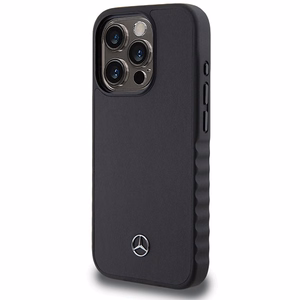 Mercedes Smooth Leather apvalks viedtālruņa iPhone 15 Pro - melns