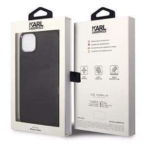 Karl Lagerfeld ādas perforēts logotipa apvalks viedtālrunim iPhone 14 Plus - melns