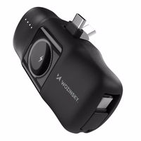 Wozinsky WF16-YCS 5000mAh 15W USB-C mini portatīvais lādētājs ar iebūvētu USB-C kabeli un Apple Watch lādētāju - melna