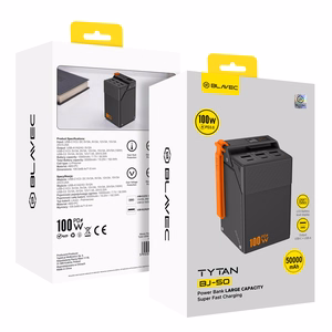 Blavec BJ-50 Tytan ārējais akumulators, 50 000 mAh, 100 W, 3× USB-C + 3× USB-A (PBBJ50C), melns