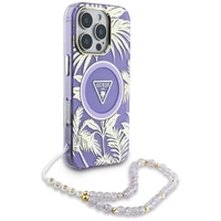 Guess Palm Trees Triangle Pearl Strap Magnētiskais viedtālruņa apvalks iPhone 16 Pro violets