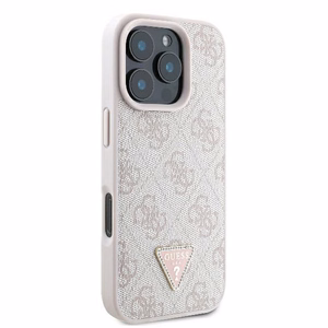Guess Ādas 4G Trīsstūra Strass Magnētiskais viedtālruņa apvalks iPhone 16 Pro Max - rozā