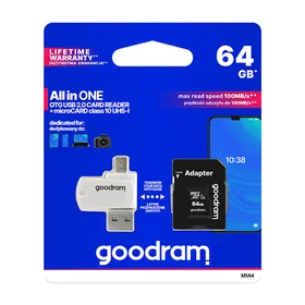 GoodRam atmiņas karte 64GB microSDHC cl. 10 UHS-I + adapteris + karšu lasītājs