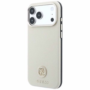 Guess Grained Round Strass Logo MagSafe vāciņš iPhone 18 Pro Max / 17 Pro Max – bēšs