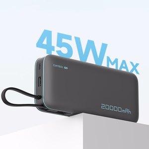 Cuktech CUKP200NGLDG 55W 20000mAh Portatīvais lādētājs ar iebūvētu USB-C kabeli - pelēks