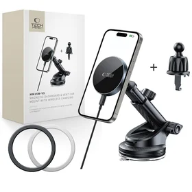Tech-Protect mm15W-V5 magnētiskais MagSafe auto turētājs panelim/stiklam/ventilācijai melns