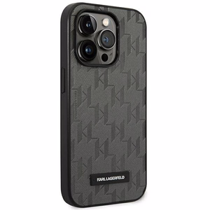 Karl Lagerfeld Saffiano Mono Metāla Logotips iPhone 14 Pro Max 6.7" Viedtālruņa apvalks - pelēka