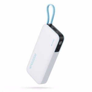 Cuktech CUKP200NGLLG ārējais akumulators ar iebūvētu USB-C kabeli, 20000 mAh, 55 W, balts