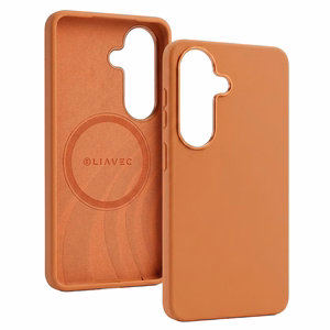 Liavec Silky maciņš ar metāla kameras rāmi priekš Samsung Galaxy S26 oranžs