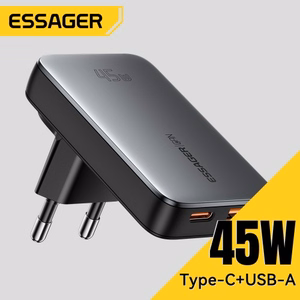 Lādētājs Essager GaN Ultra melns 45W (1xPD / 1xQC3.0)