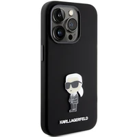 Karl Lagerfeld Silikona Ikonik Metal Pin apvalks viedtālrunim iPhone 15 Pro - melns