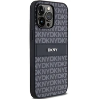 DKNY Ādas mono svītra un metāla logotips viedtālruņa apvalks iPhone 14 Pro Max - melns